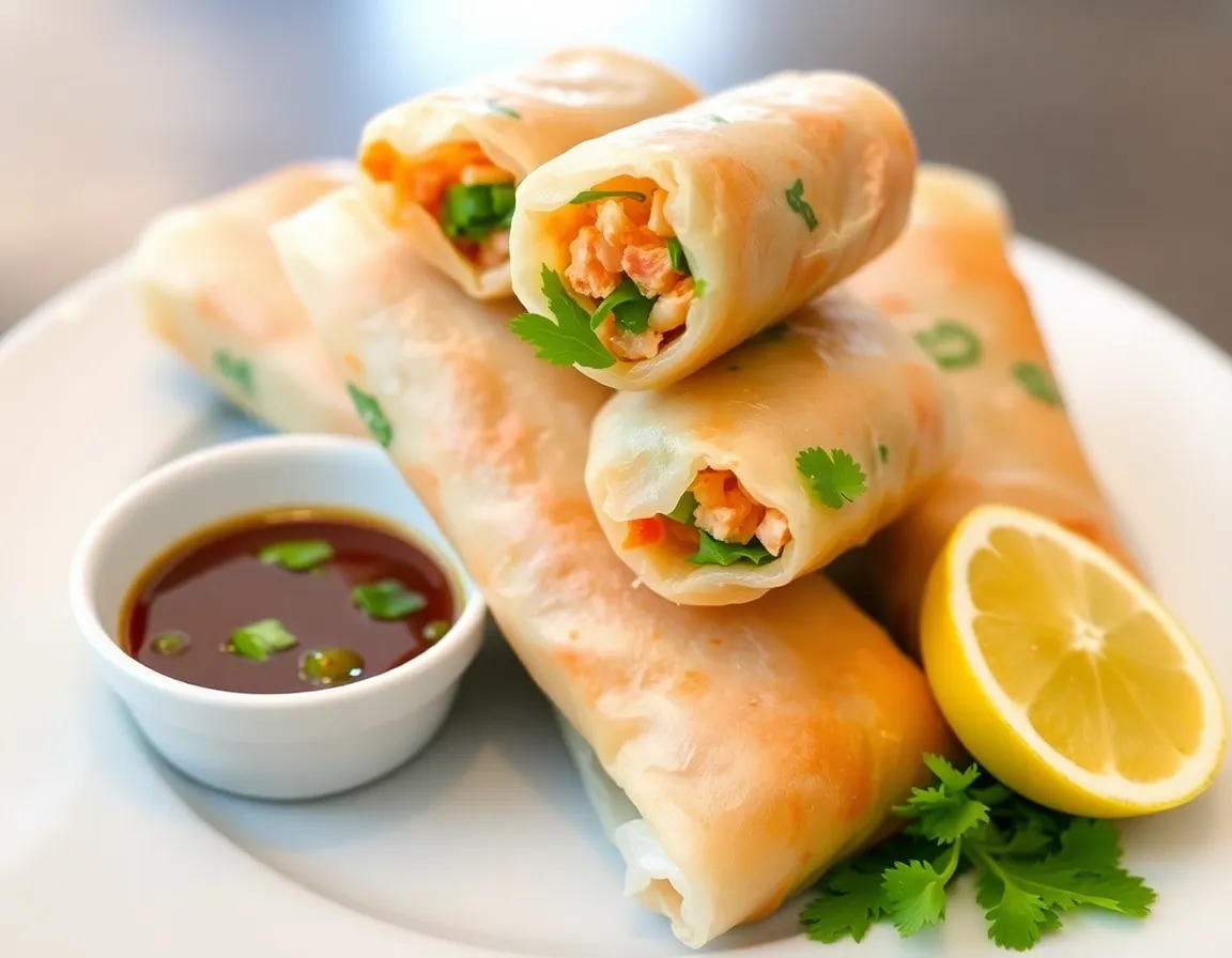 Gỏi cuốn tươi với rau và nước chấm