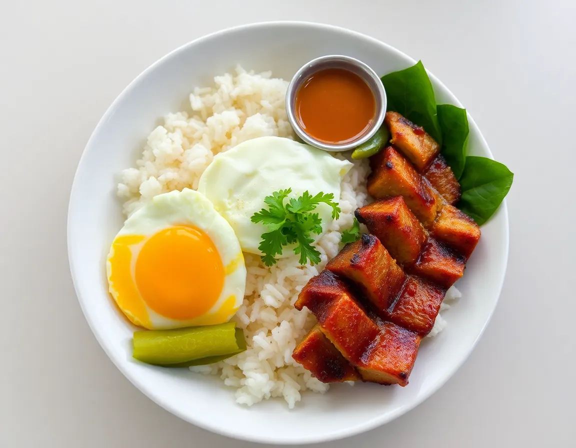 Cơm tấm sườn nướng với trứng và đồ chua