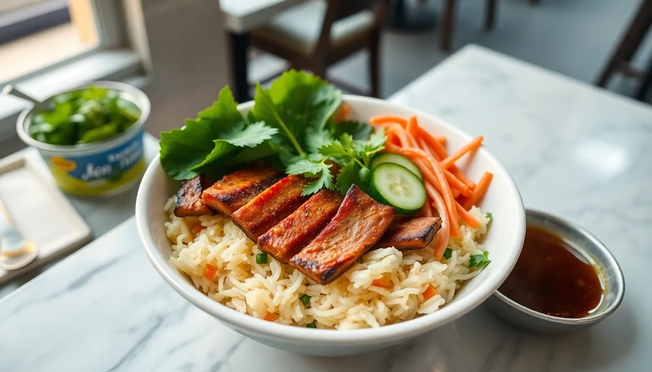 Món cơm tấm sườn bì chả bày đẹp mắt tại Quán 1