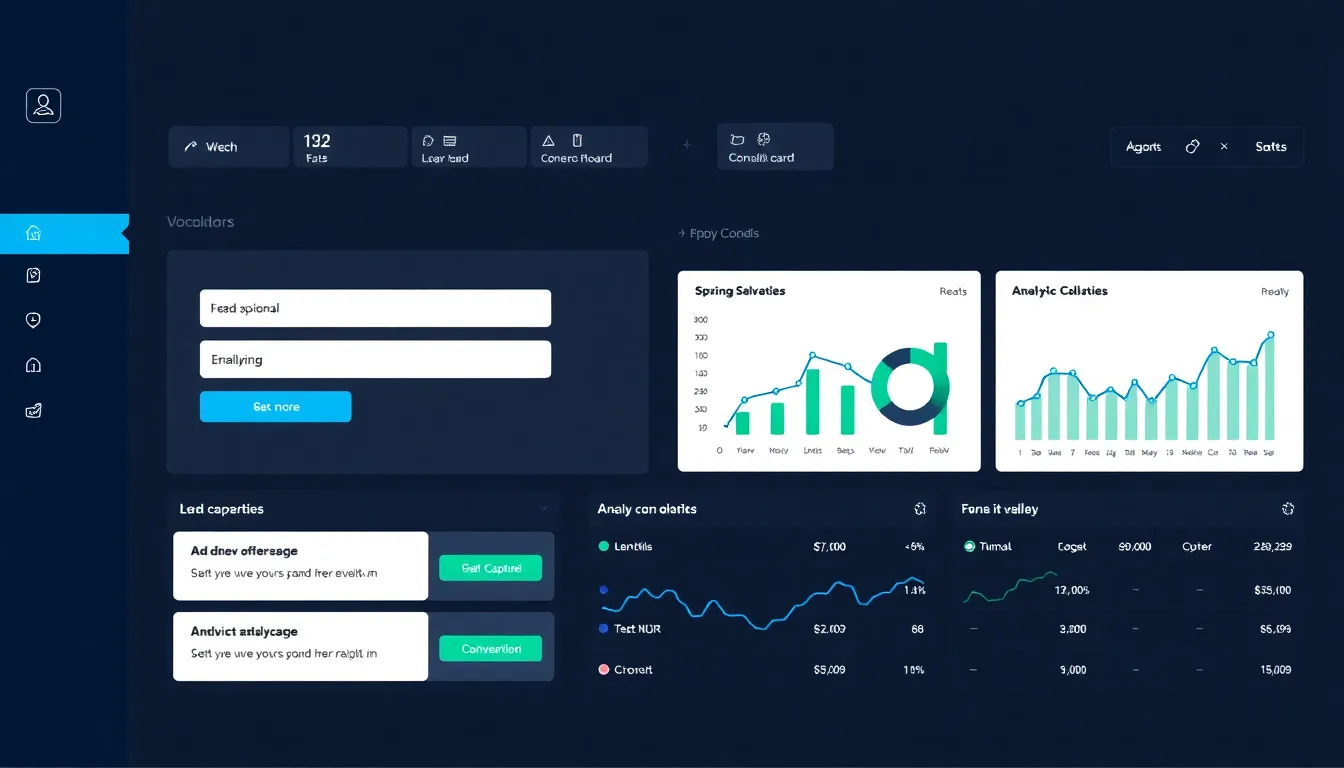 A modern CPA landing page dashboard mockup showing lead capture and performance analytics.