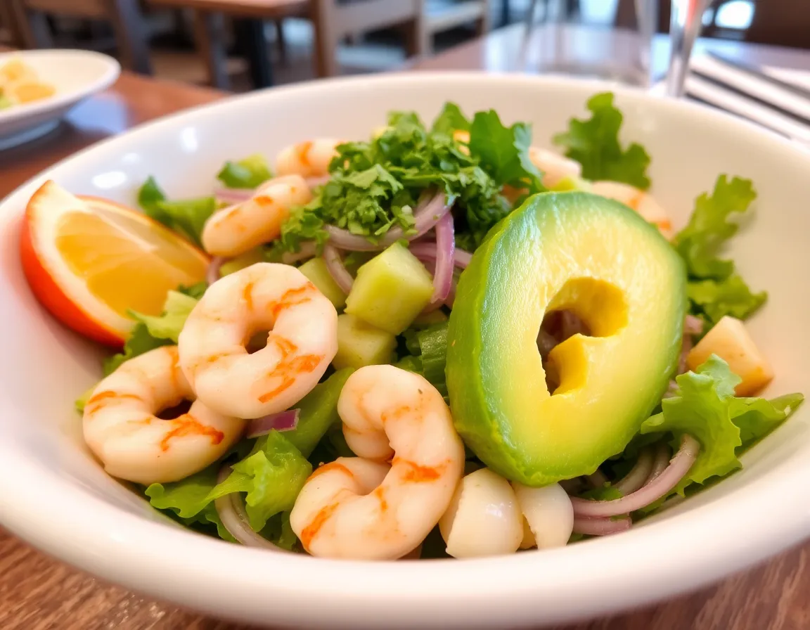 Salad tôm với rau xanh tươi