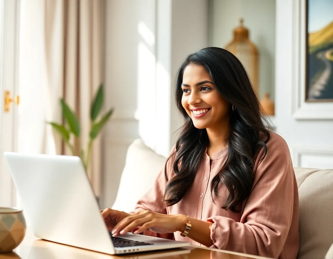 Confident woman learning at home