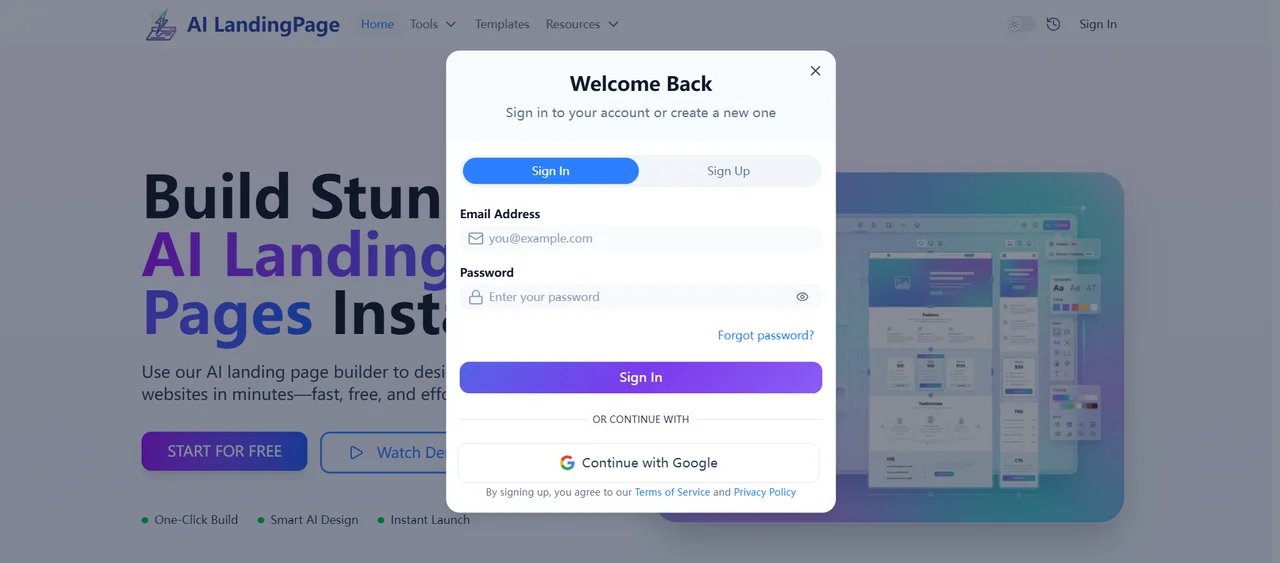 登录 Landing-page 账户