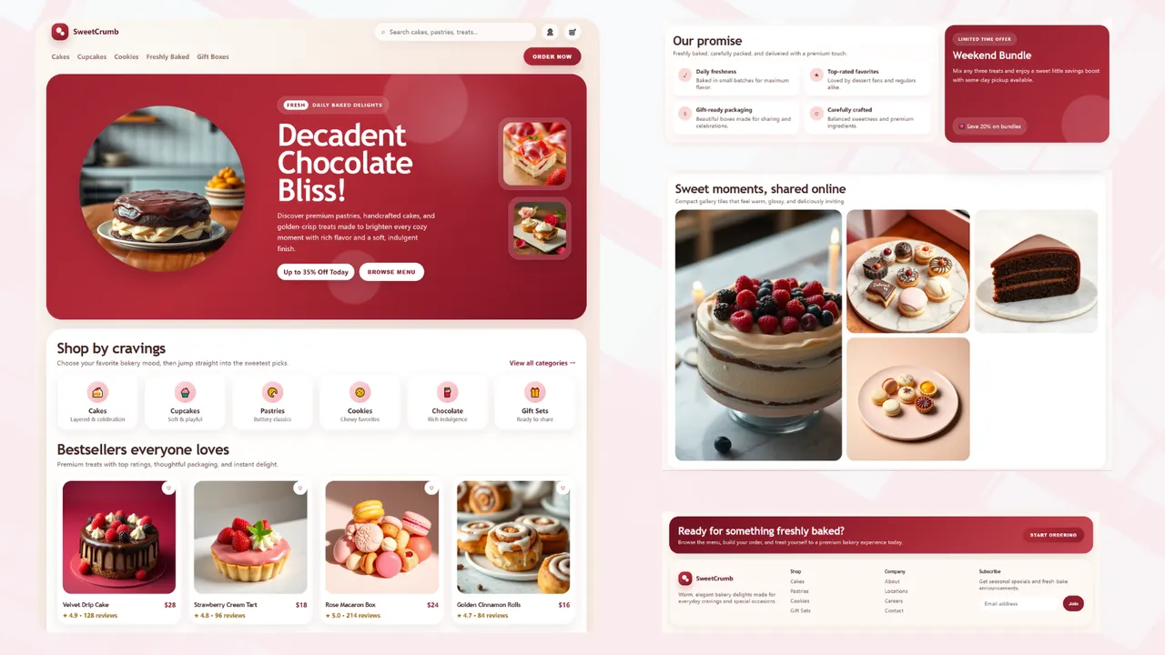 AI website builder landing page generation demo for cake shop