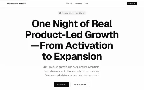 Promocione un evento con sede, agenda, ponentes y un formulario de confirmación de asistencia (RSVP).