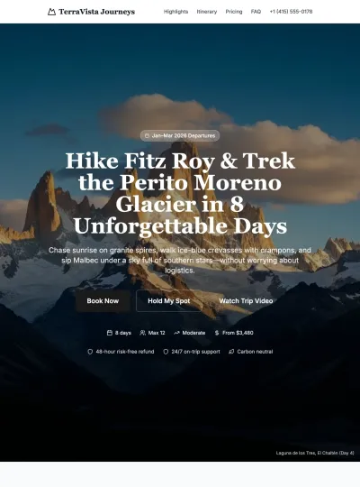 Travel Experience Landing Page Solution