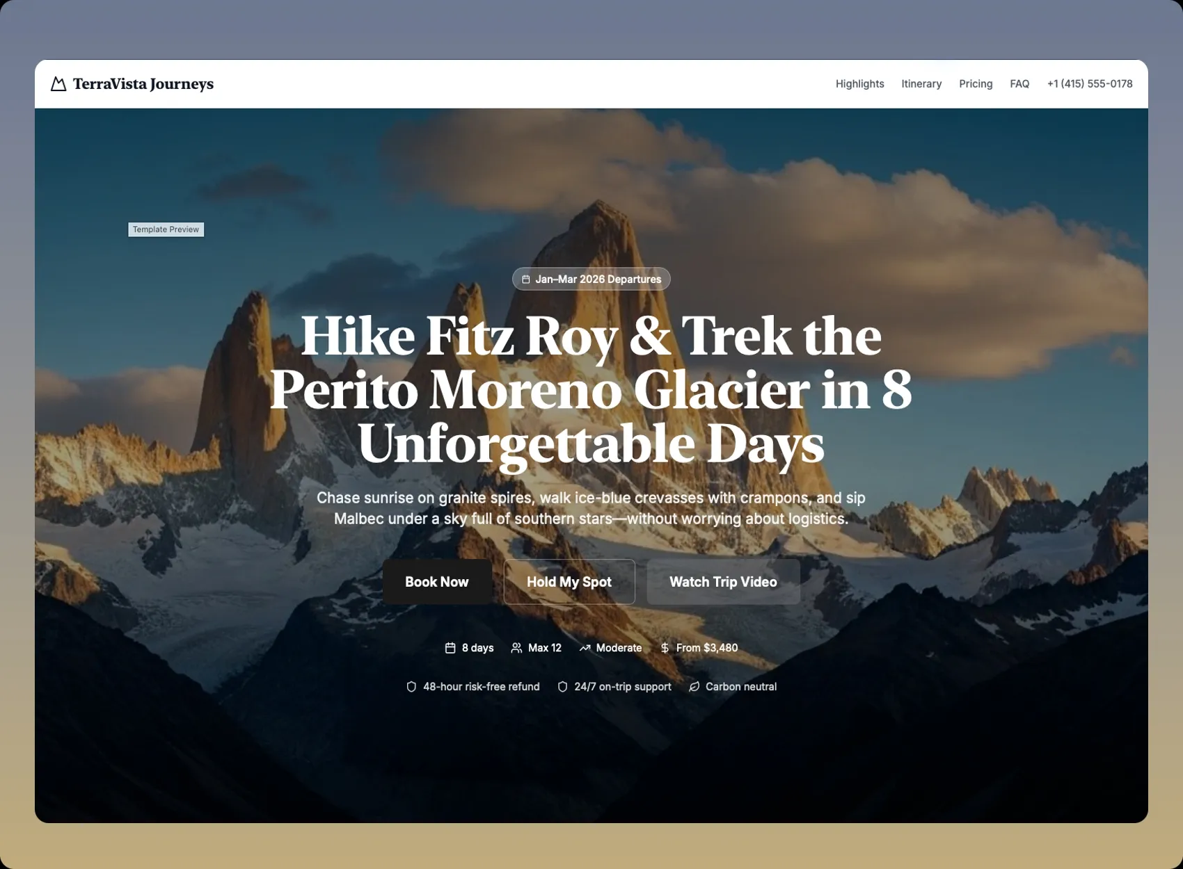 Travel Experience Landing Page Solution