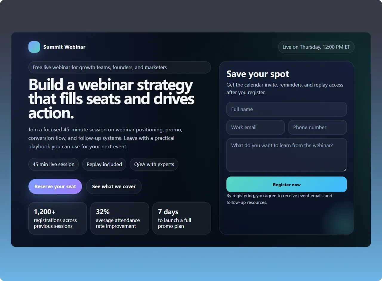 Webinar Landing Page Template template preview