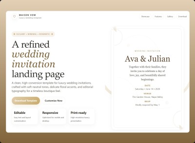 Plantilla de landing page para invitacion de boda vista previa