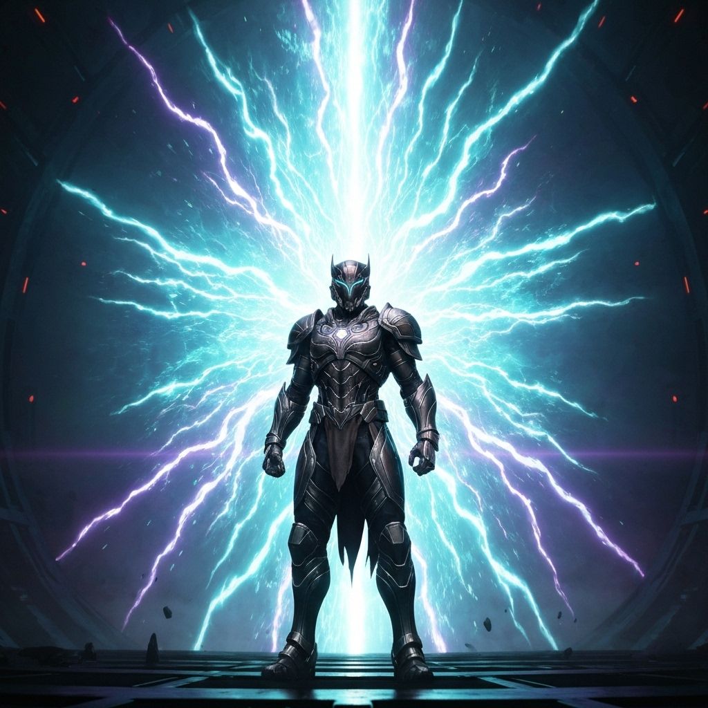 Hero standing before massive rift